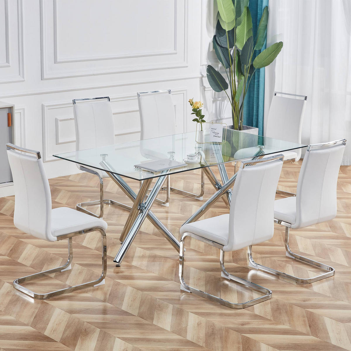 FREISCHWINGER 4er Set Kunstleder Weiß Metallgestell 120kg - Weiß, Leder (42/100/54cm) - FLIEKS