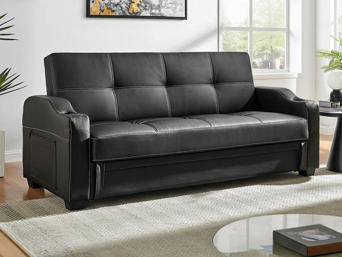 SCHLAFSOFA - 3 Personen - Kunstleder - Schwarz - - Schwarz, Leder (197/83/89cm) - Vente-Unique