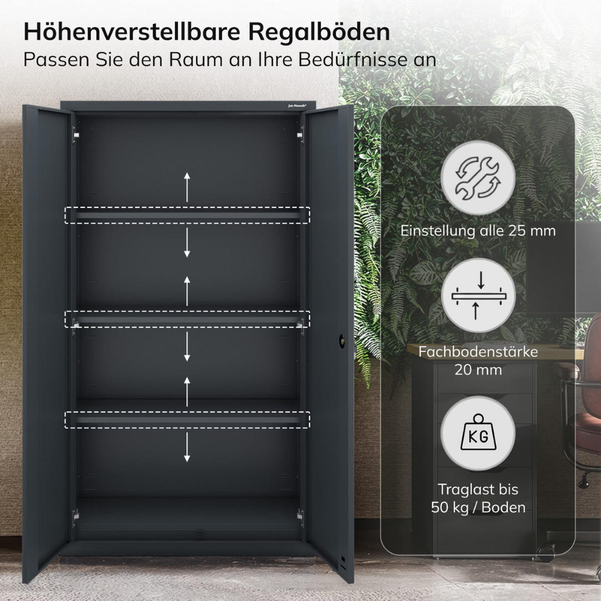 METALLSCHRANK mit Einzel-Schublade MEGAN 195x90x40cm Anthrazit - Anthrazit, Metall (90/195/40cm) - Jan Nowak