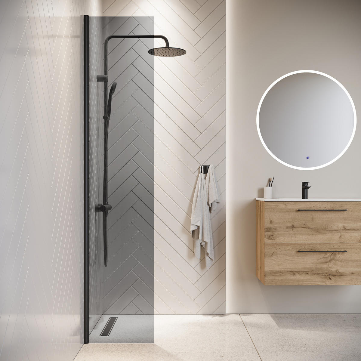 DUSCHWAND Rizani - 40 x 200 cm - Schwarz - Walk-In Duschabtrennung aus Rauchglas - Anthrazit/Schwarz, Glas (40/200cm) - Badplaats