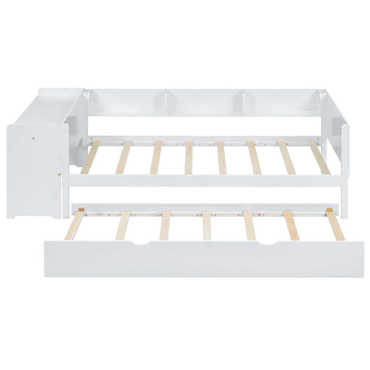 KINDERBETT 90/200 cm Weiß mit Ausziehbett, Schreibtisch und Regalen - Weiß, Holzwerkstoff (90/200cm) - Flora Grace