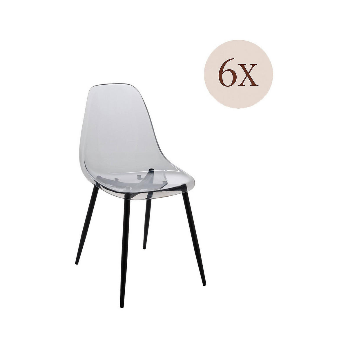 STUHL-SET 6 Stück Plastik Grau 53 x 46 x 81 cm - Schwarz, Metall (53/81/45.5cm) - DMORA