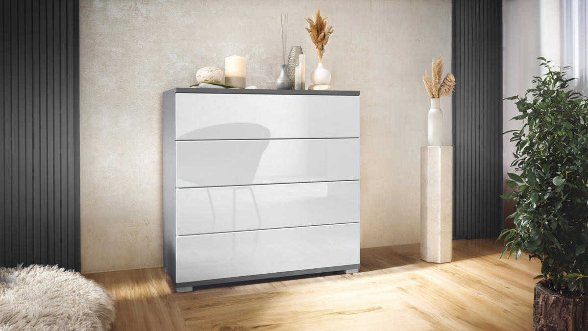 KOMMODE Pavos Weiß Hochglanz - Weiß Hochglanz, Holzwerkstoff (76/76/35cm) - Vladon