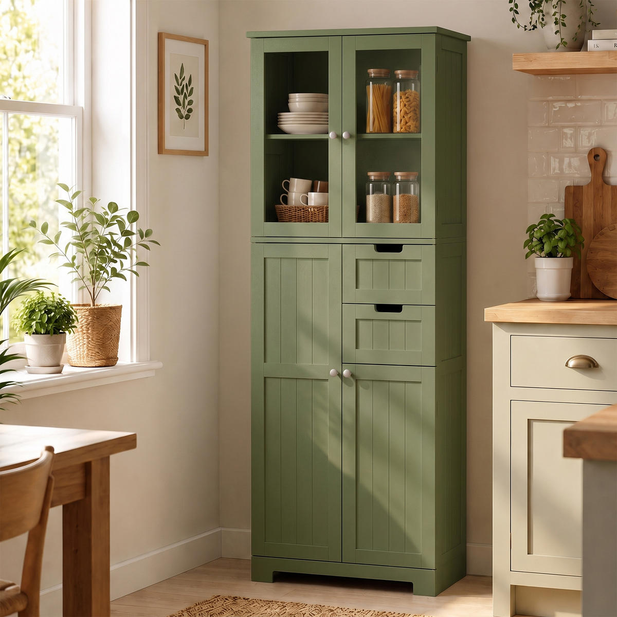 HOCHSCHRANK Grün 60/30/170 cm - Grün, Fell (30/170/60cm) - PANGIVO