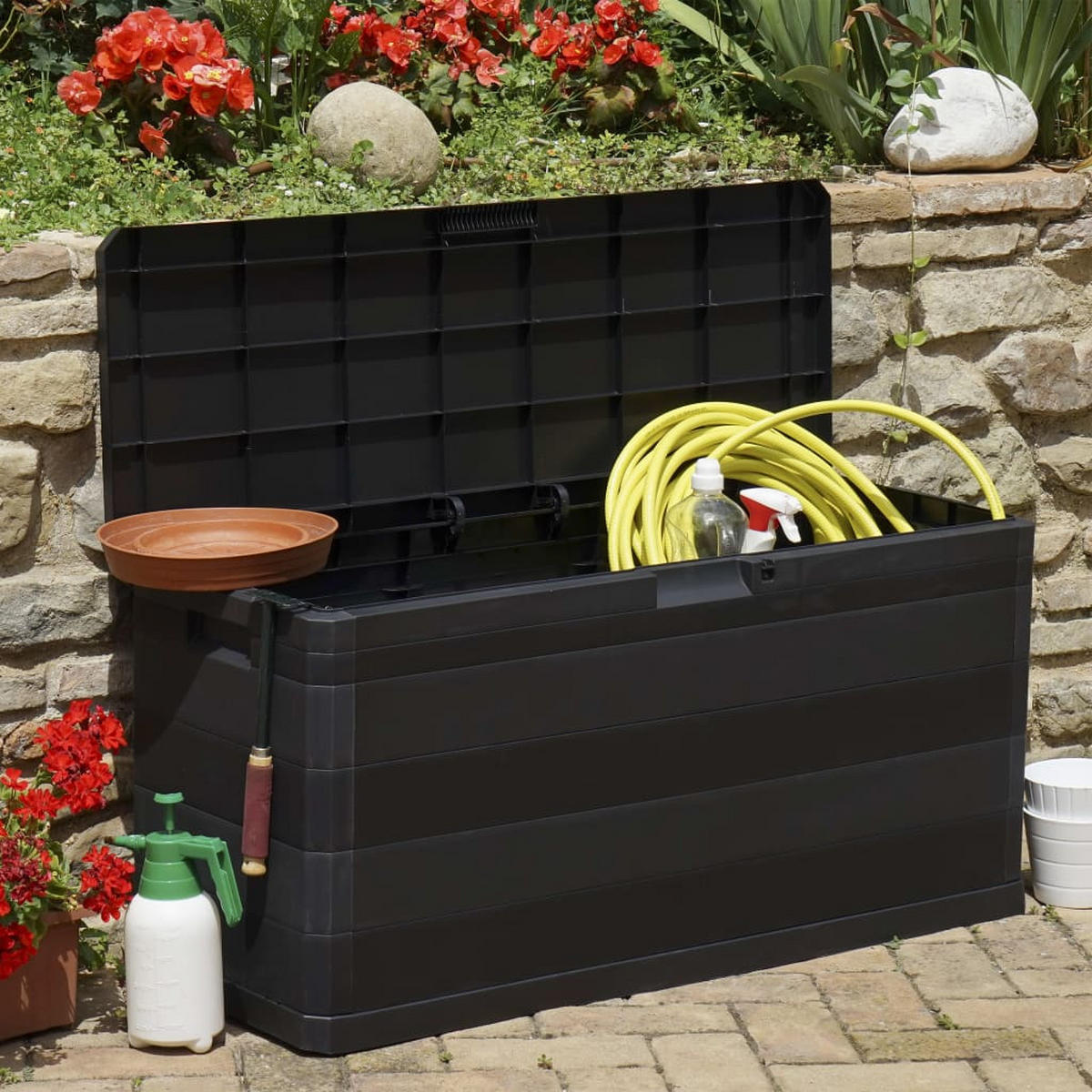 GARTENBOX Schwarz 117×45×56 cm - Schwarz, Kunststoff (45/56/117cm) - furnicato