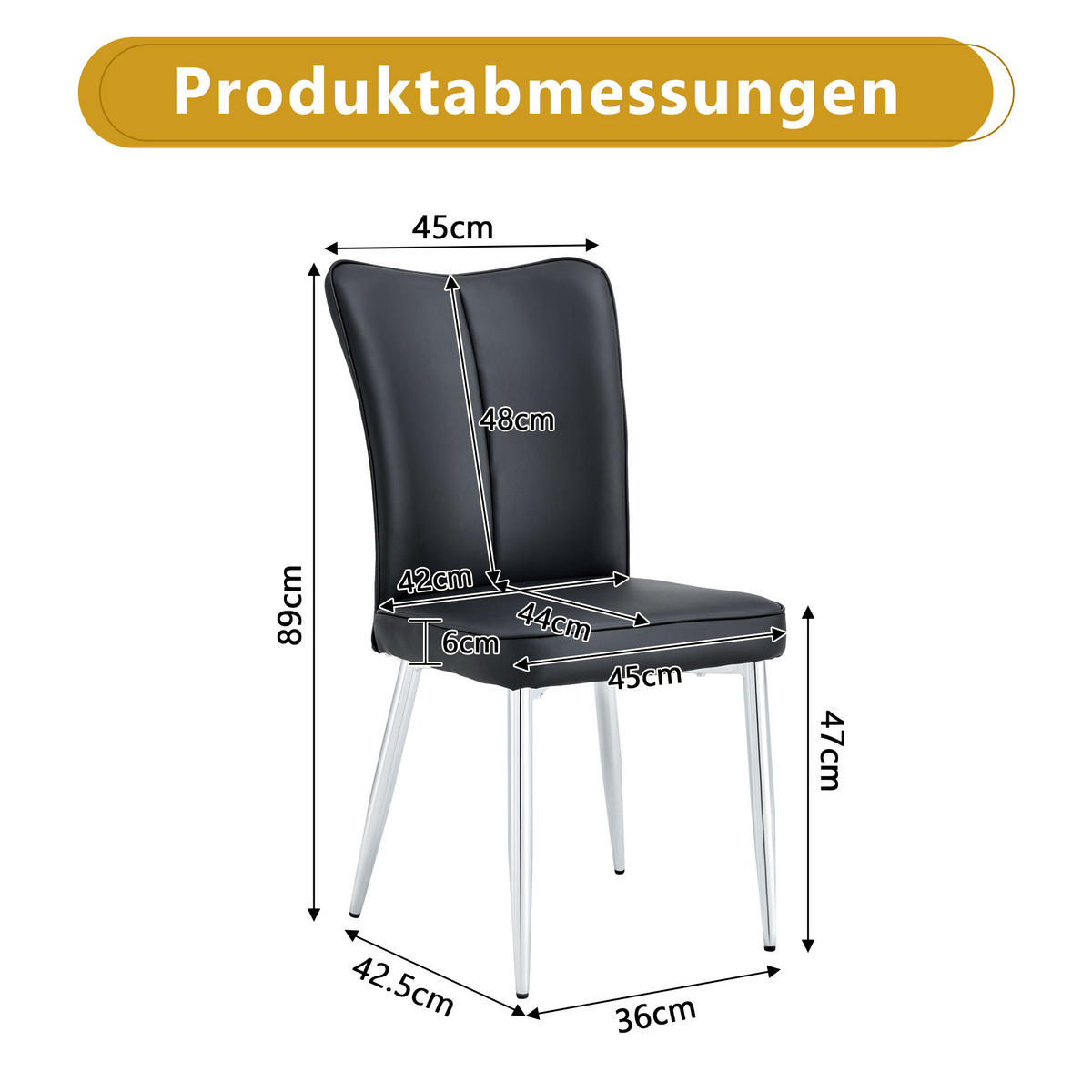 STUHL-SET DE-36517 2 Stück mit PU-Bezug und Metallbeinen Schwarz - Schwarz, Metall (44/89/45cm) - ComfortXL