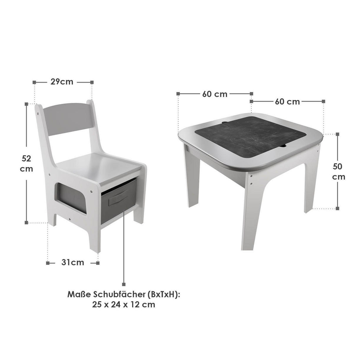 KINDERSITZGRUPPE Milou grau - Grau, Holz (60/50/60cm) - Juskys