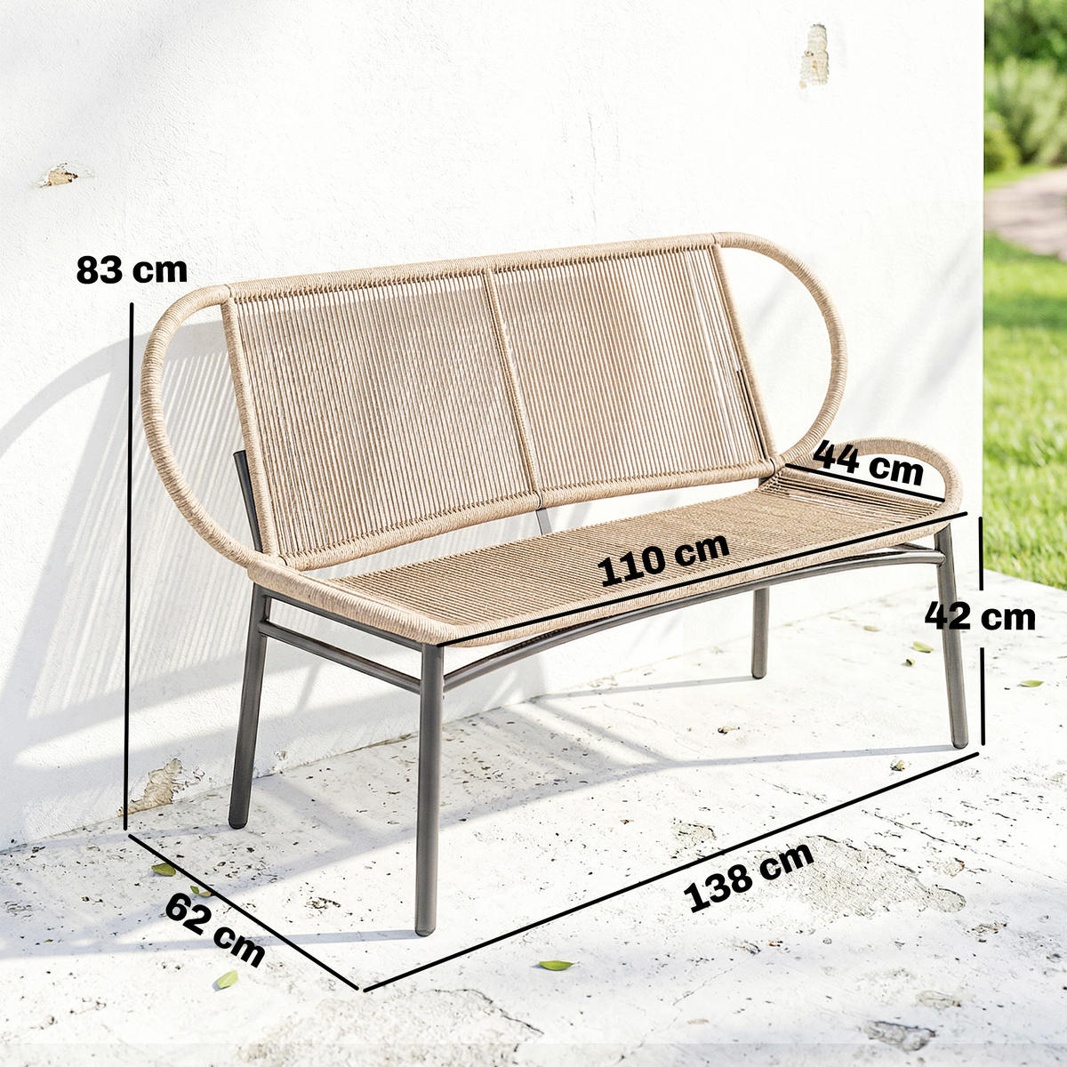 GARTENBANK 2-Sitzer DE-13720 wetterfest mit Metallrahmen Natur - Naturfarben, Metall (138/83/62cm) - ComfortXL