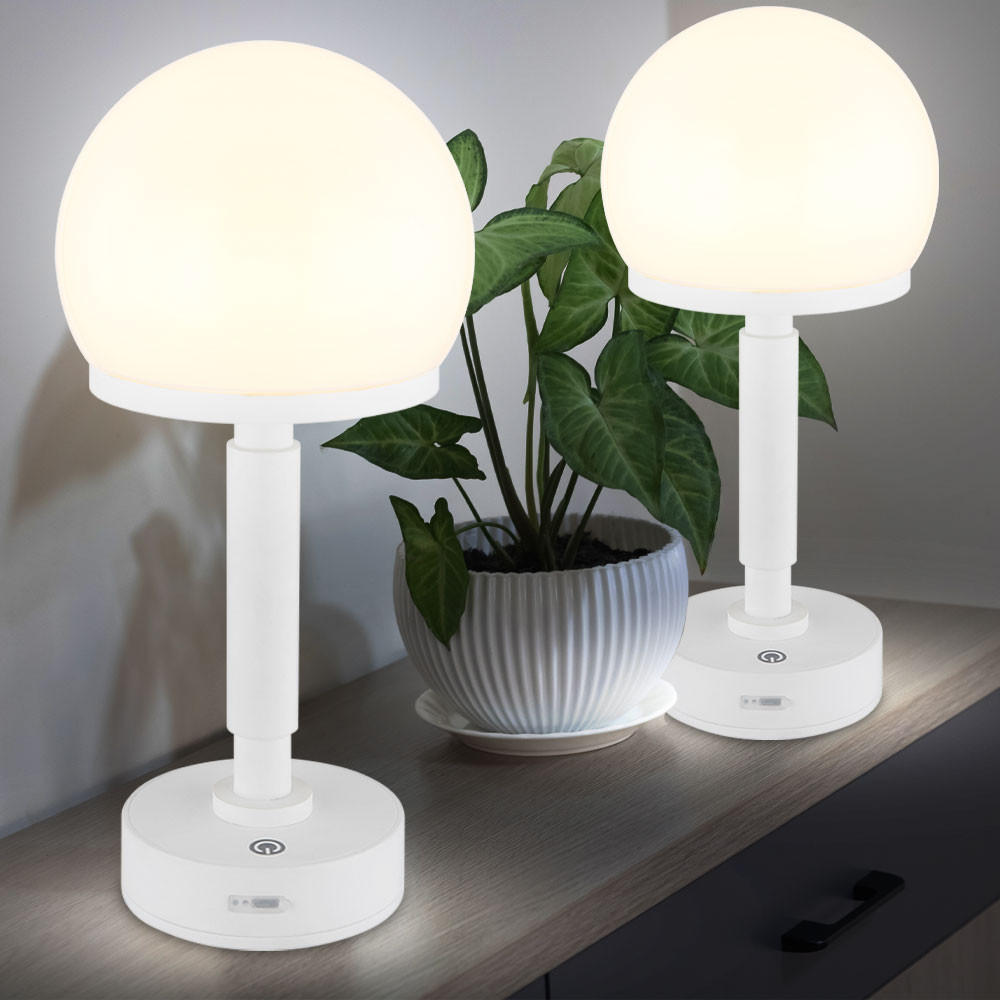 LED TISCHLEUCHTE HAKU Weiß Opal 2er Set - Weiß, Kunststoff (14/14/29.5cm) - Globo Lighting