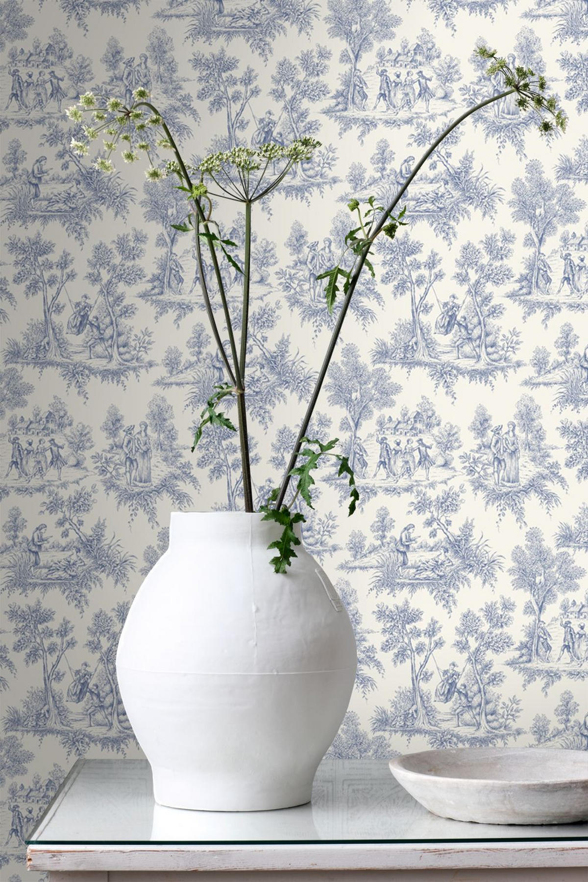 TAPETE Toile de Jouy 50 x 900 cm - Weiß, Papier (50/900cm) - ESTAhome