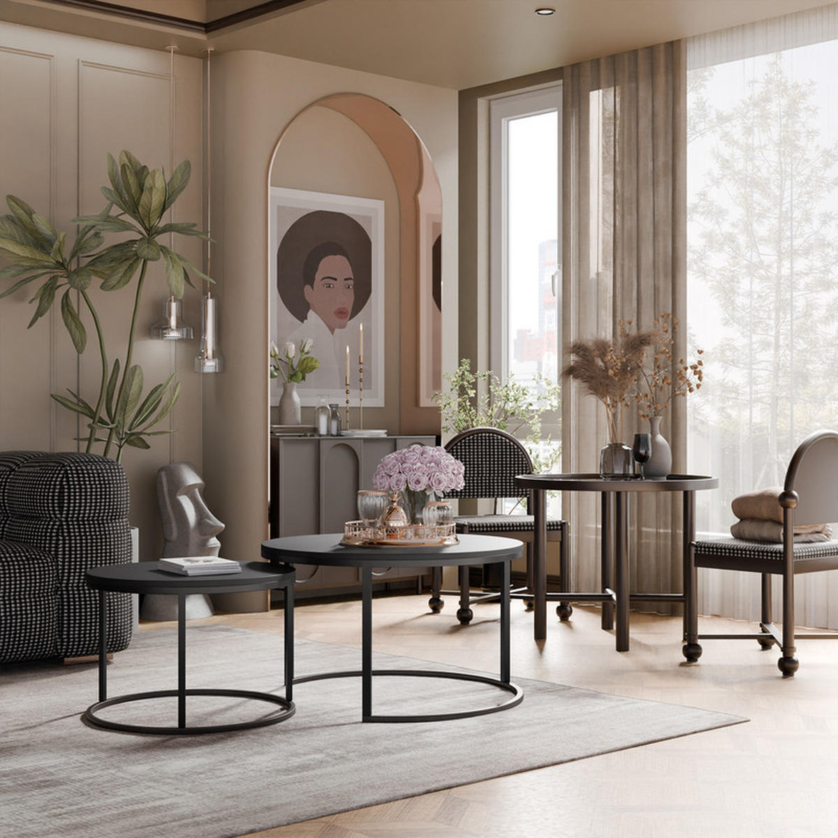 COUCHTISCH rund Groß, Mattschwarz, Rahmen Schwarz - Schwarz, Metall (70/70/48cm) - Idohome