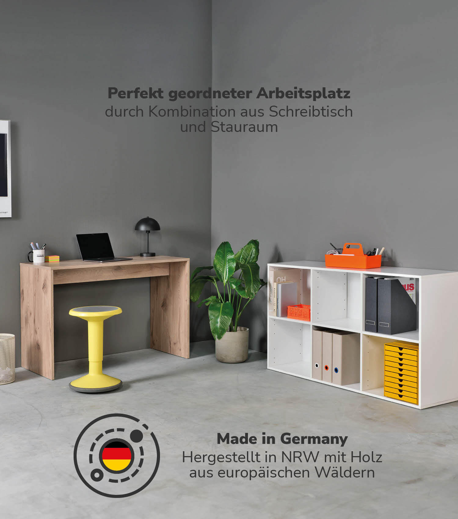 SCHREIBTISCH Der Produktive - Eichefarben/Weiß, Holzwerkstoff (54/112/77cm) - Mokebo