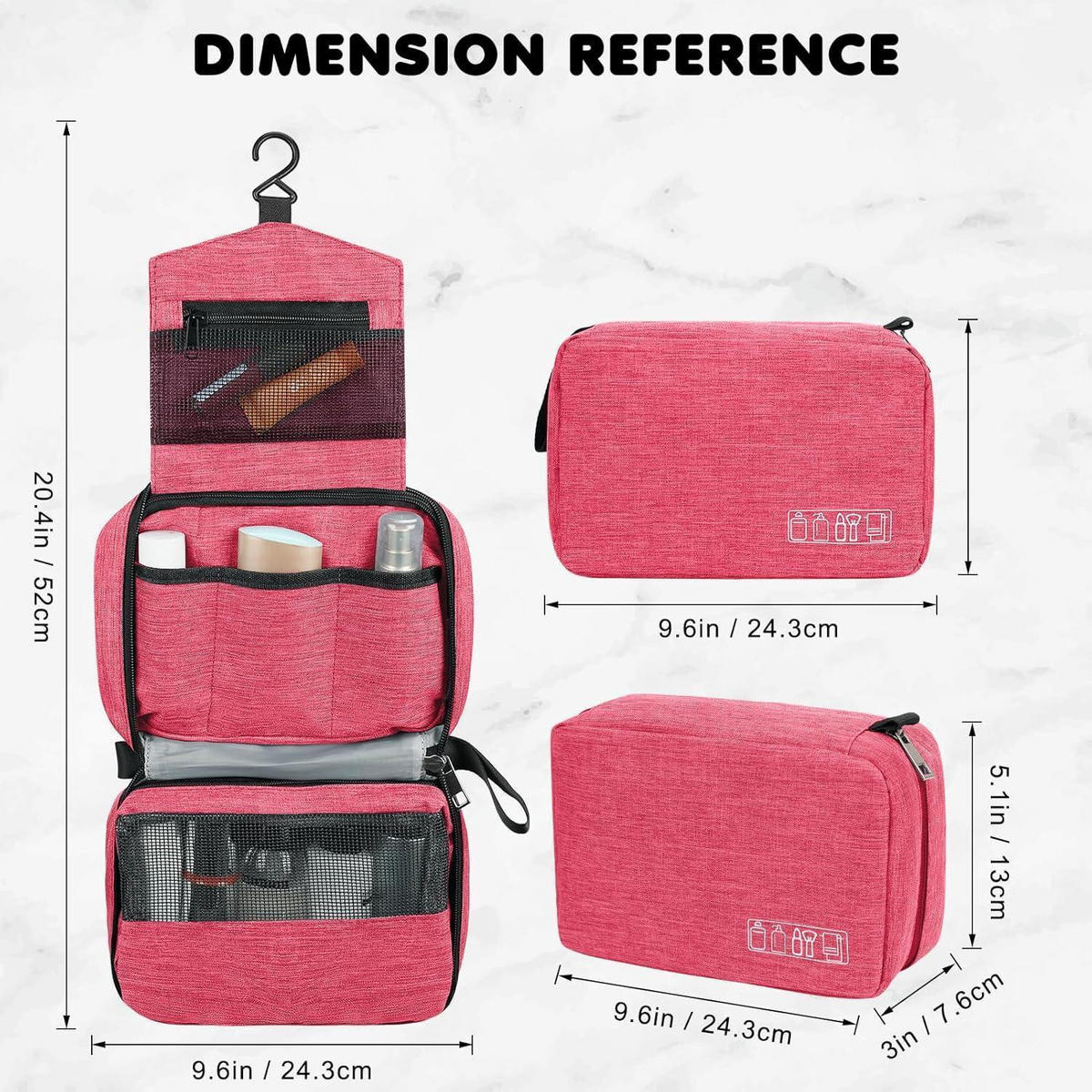 KULTURBEUTEL Hängend Wasserdicht Rose S 24,3x7,6x13cm - Rosa, Textil (24.3/7.6/13cm)