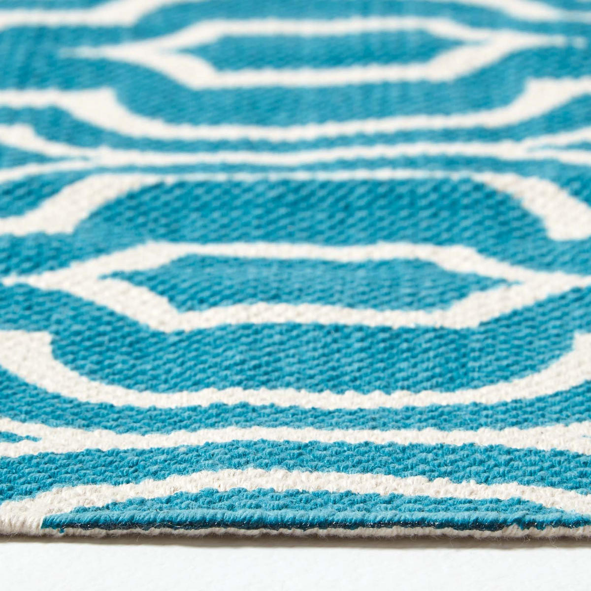 BAUMWOLLTEPPICH-LÄUFER Riga geometrisch 66/200 cm - Blau, Textil (66/200cm) - Homescapes