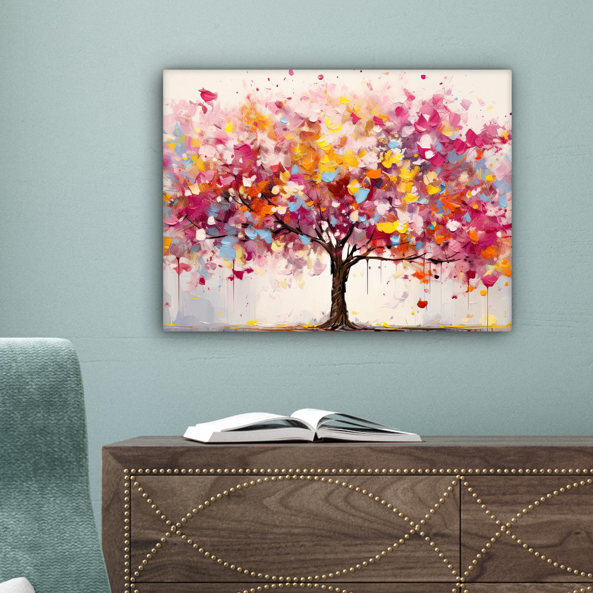 LEINWANDBILD Aquarell - Baum - Kunst - Abstrakt 40x30 cm - Multicolor, Textil (40/30cm) - MuchoWow