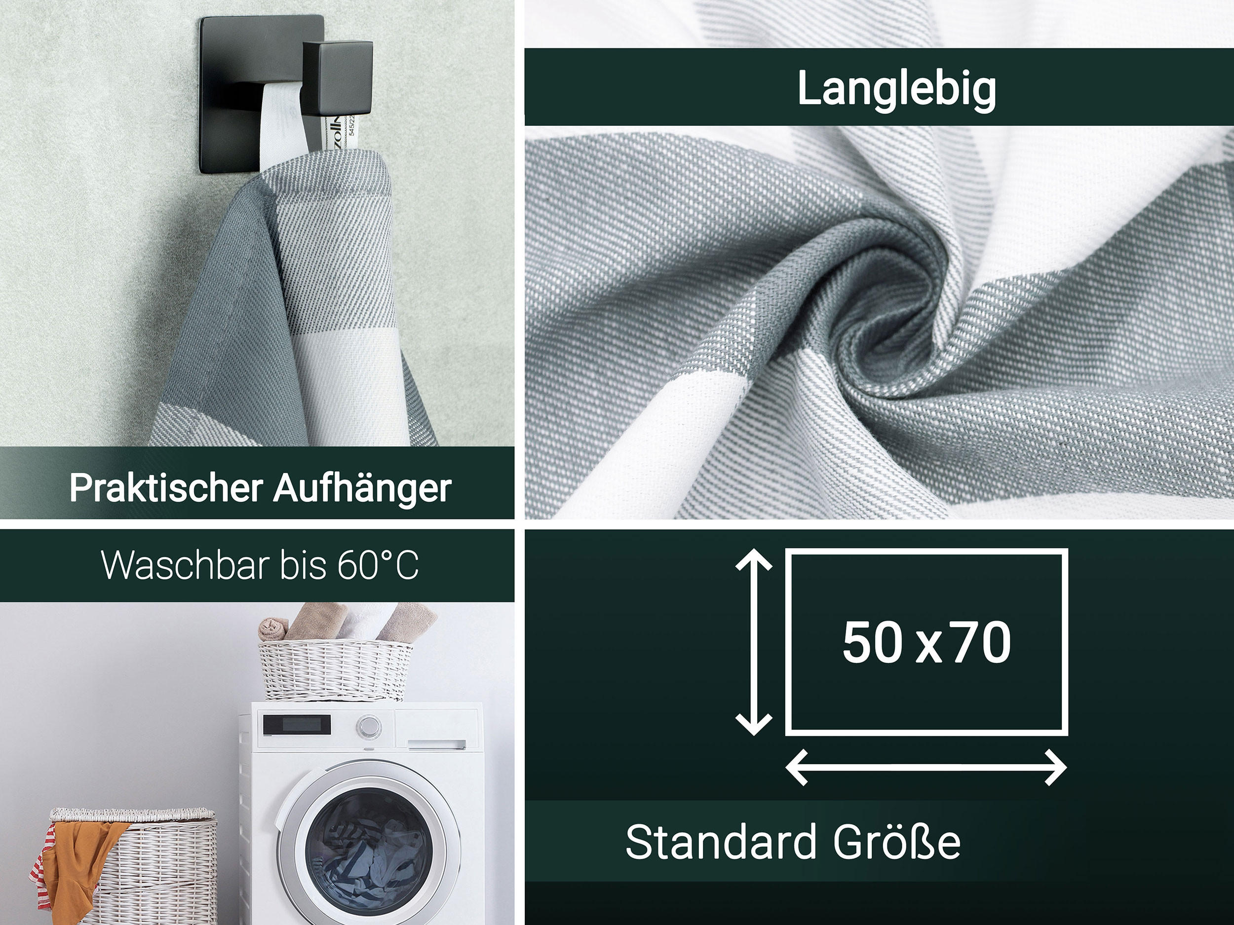 GESCHIRRTÜCHER, 5er-Set, 50x70 cm, 100% Baumwolle, Grau - Anthrazit, Textil (50/70cm) - Zollner