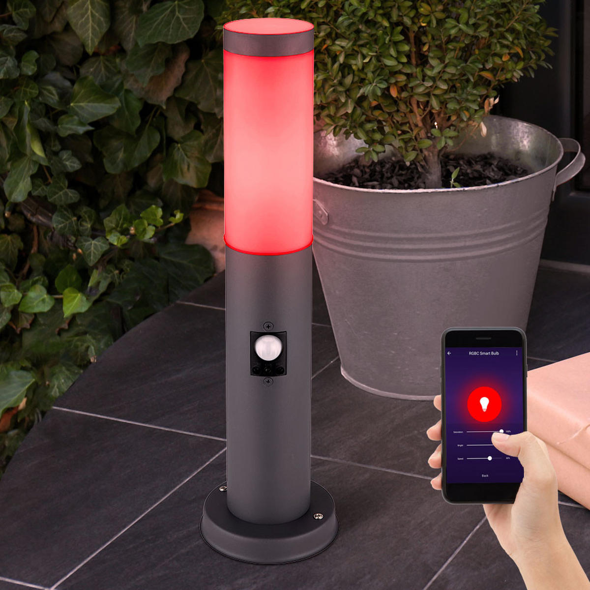 LED SOCKELLEUCHTE Edelstahl Anthrazit 2er Set - Anthrazit, Kunststoff (12.7/12.7/45cm) - Globo Lighting