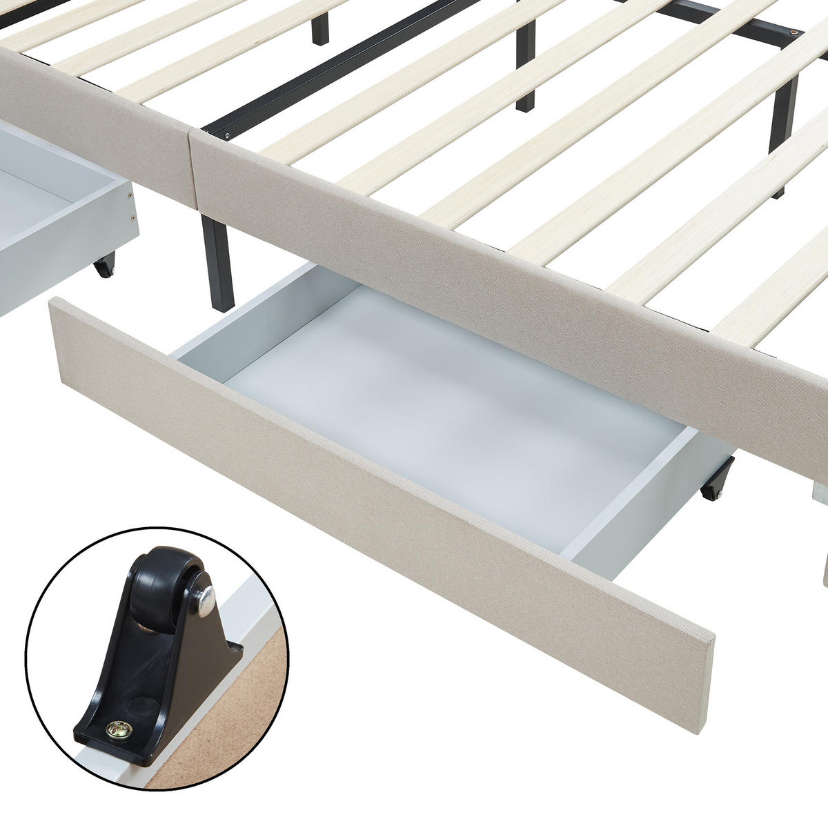 POLSTERBETT Nofrenna - Beige/Schwarz, Holzwerkstoff/Kunststoff (160/200cm) - [en.casa]