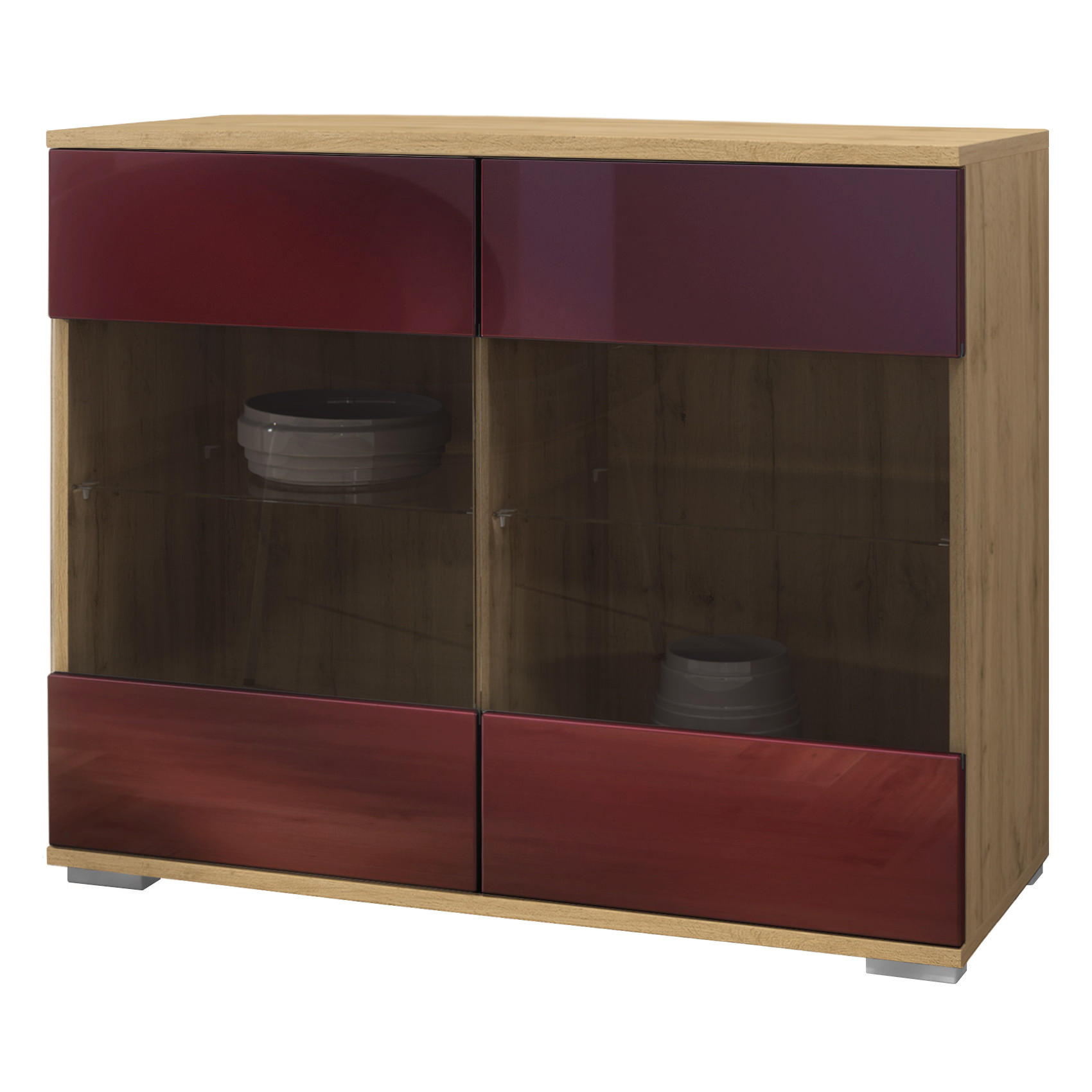 KOMMODE Bari Bordeaux Hochglanz - Bordeaux, Holzwerkstoff (92.5/75.5/35cm) - Vladon