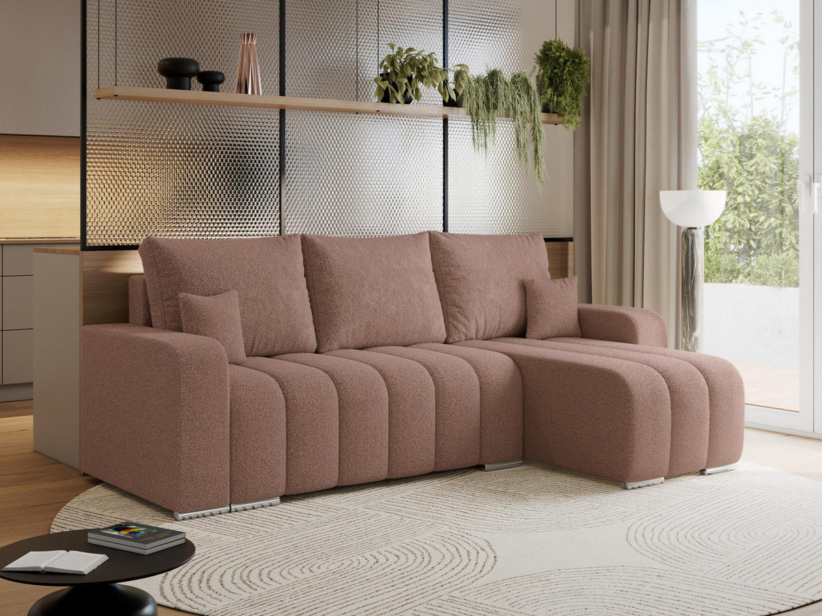 ECKSOFA KIRASSO L Rosa Boucle - Rosa/Grau, Textil (245/147cm) - MKS