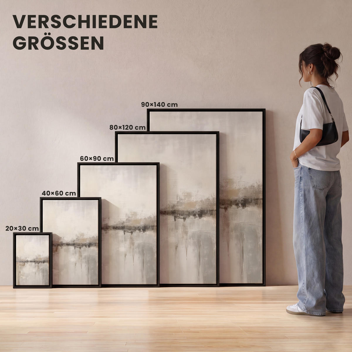 LEINWAND Bilder mit Rahmen - Moderne Kunst - Abstrakt - Beige - 80x120 - Beige, Textil (80/120cm) - MuchoWow