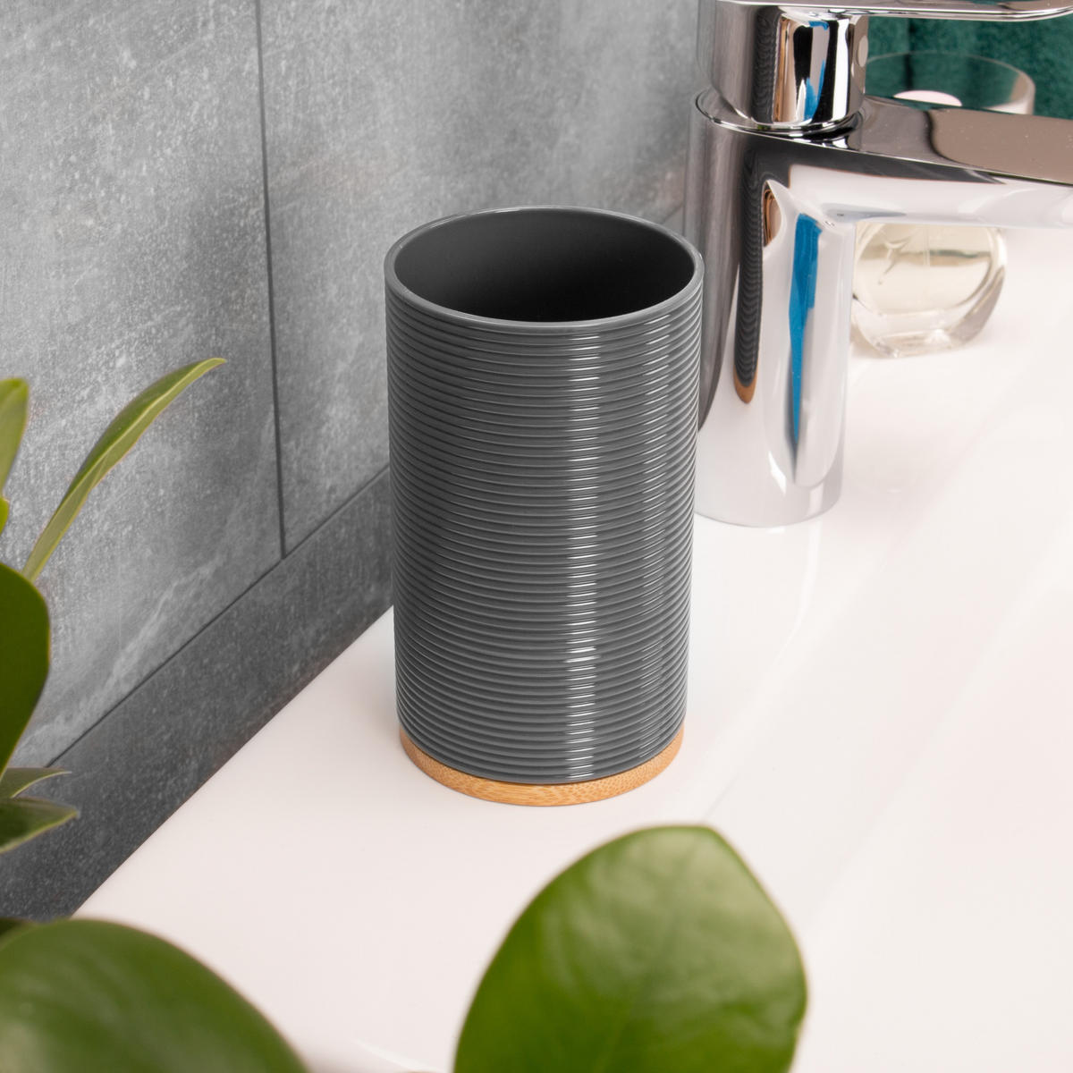 BADEZIMMER-SET 6tlg. SEGNO, grau - Grau, Kunststoff (19/24.5/19cm) - bremermann