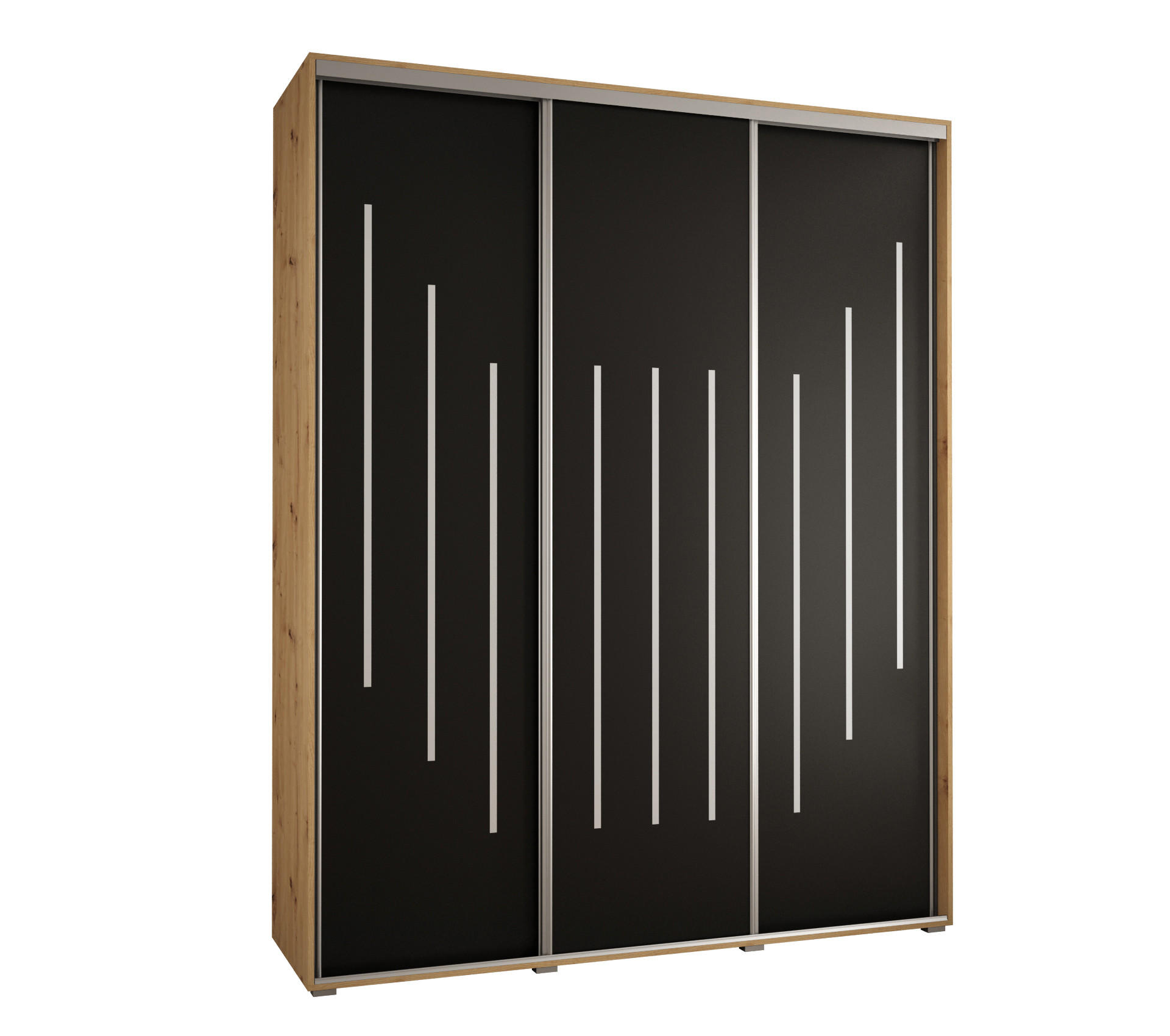 Abiks Möbel Schwebetürenschrank Eiche Artisan, Schwarz, Silber 190x235x45 cm