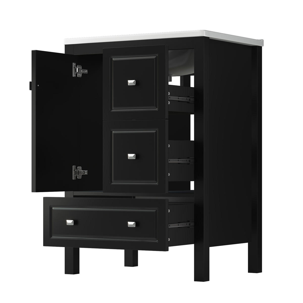 WASCHTISCHKOMBI 62/47/90 cm Schwarz mit freistehender Waschtisch und 3 Schubladen, ohne Wasserhahn - Edelstahlfarben/Schwarz, Holz/Holzwerkstoff (47/90/62cm) - Oxeza