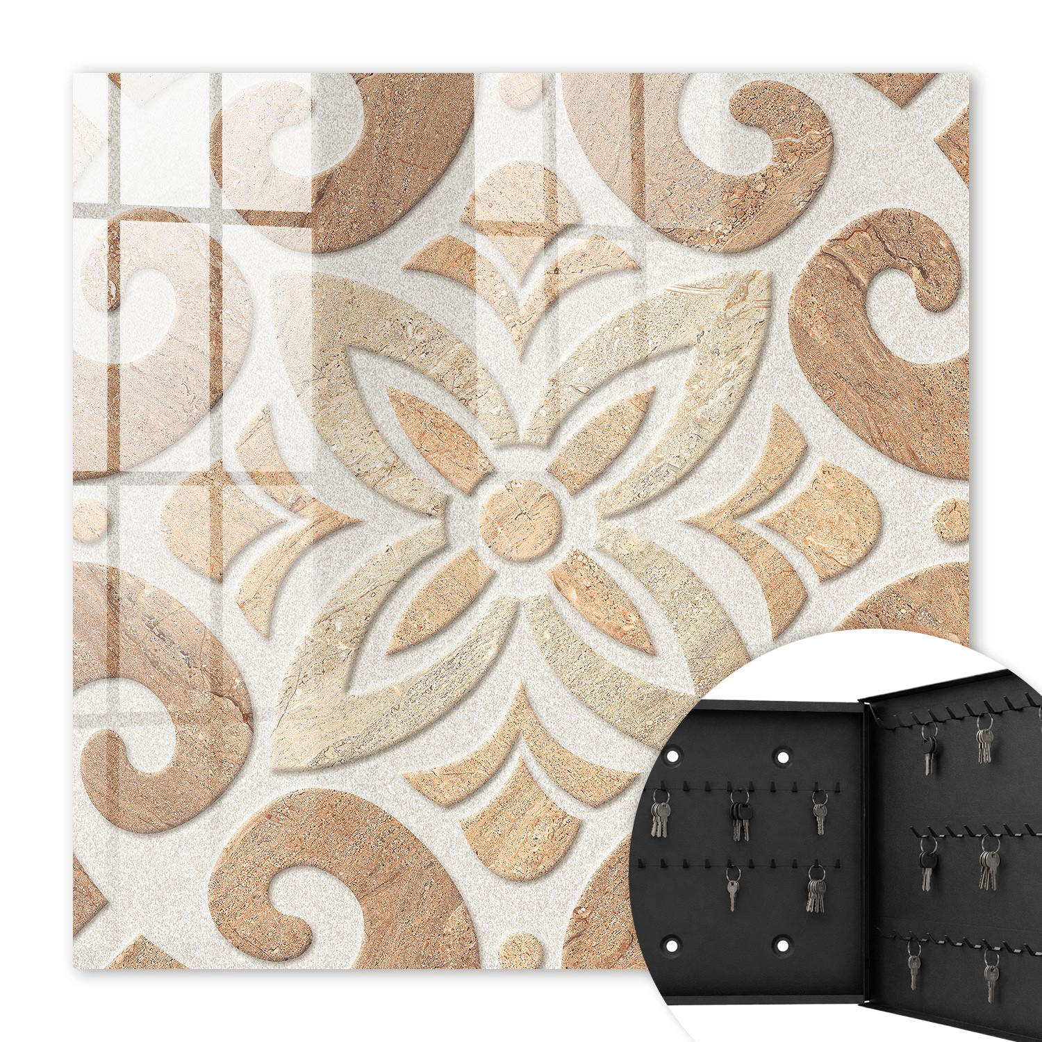 SCHLÜSSELBOX Schwarz 30x30 cm- Türöffnung nach rechts - Beige Eleganz - Beige, Metall (30/30/5cm) - TULUP