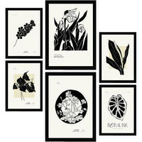 POSTER Set Mit 6 In Schwarzer Tinte Tropische Tinten Kunstdrucke Im Skizzenstil Für Innenarchitektur A3 & A4 Schwarzer Rahmen - Schwarz, Papier (29/3cm) - Nacnic