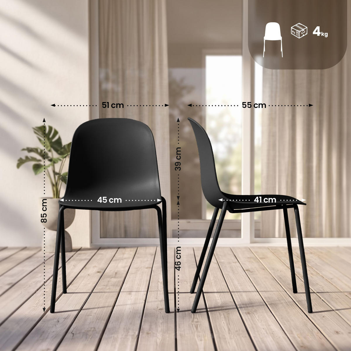 STAPELSTUHL 2 Kunststoff Schwarz - Schwarz, Kunststoff/Metall (51/85/55cm) - CLP
