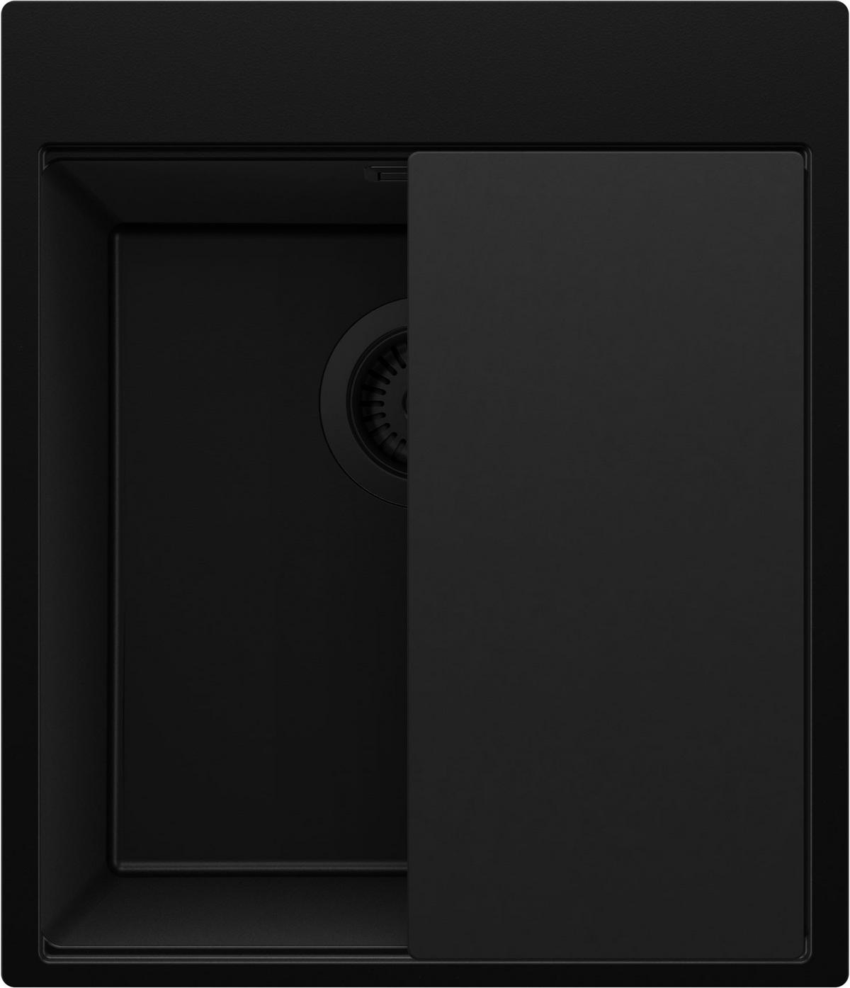 SPÜLBECKEN Oslo, 2-er set Alles Schwarz 43/50 cm 1 Becken + Ablauf-Set + Schneidebrett ab 45er Unterschrank - Schwarz, Kunststoff (43/20/50cm) - Primagran