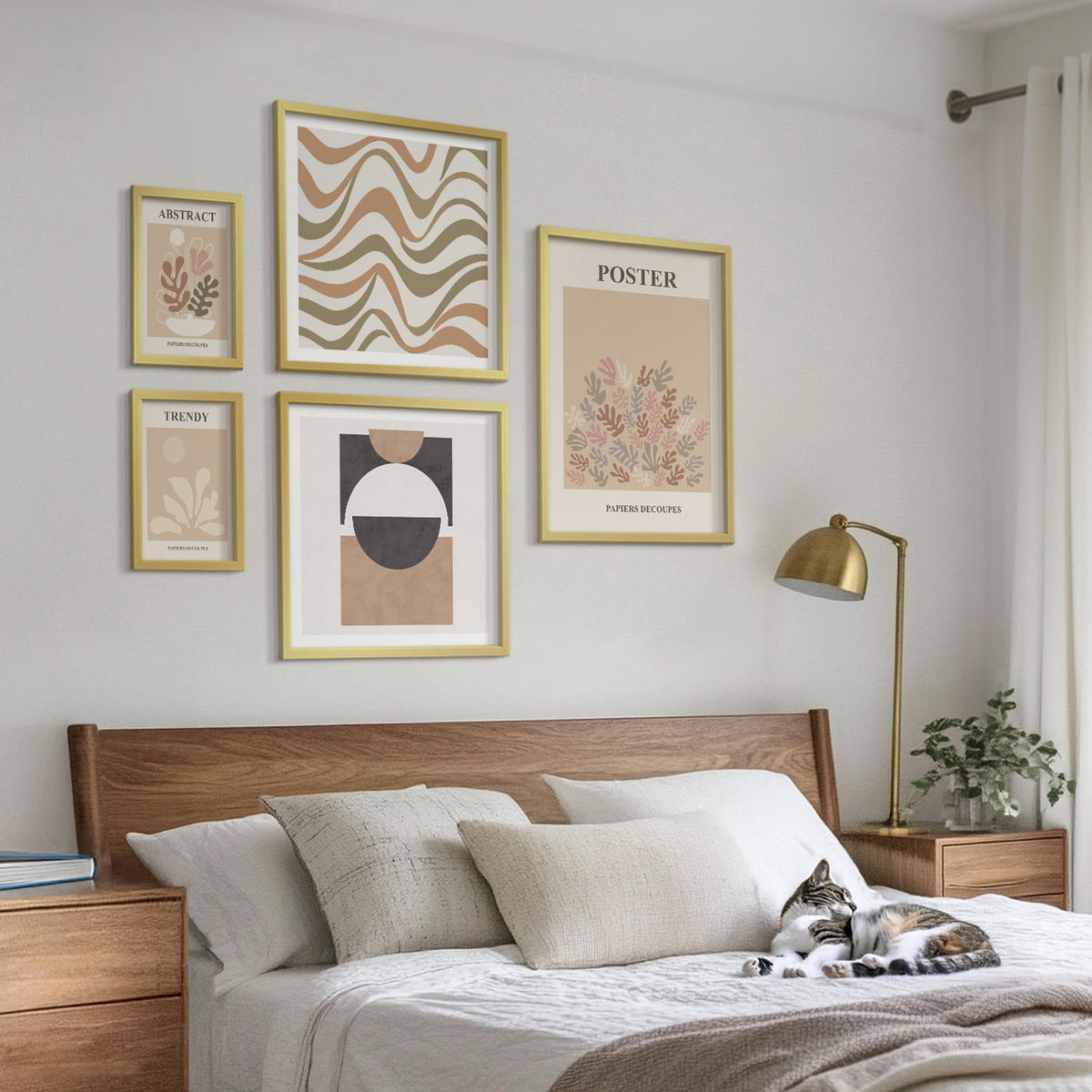 BILDER SET 5er Set - 50x50 cm & 20x30 cm & 40x60 cm Goldrahmen - Abstrakte Formenmuster - Goldfarben, Kunststoff (40/60cm) - TULUP