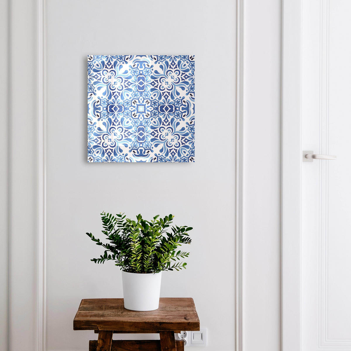 SCHLÜSSELBOX Schwarz 30x30 cm- Türöffnung nach rechts - Fliesenornamente - Blau, Metall (30/30/5cm) - TULUP
