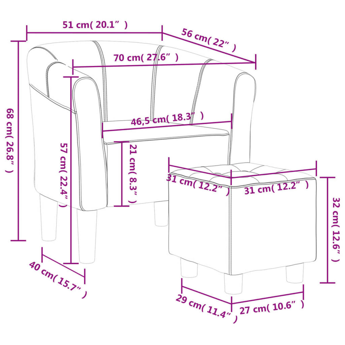 CLUBSESSEL Atmungsaktives Material 70/56/68 cm Grau Stoff - Grau, Textil (56/68/70cm) - vidaXL