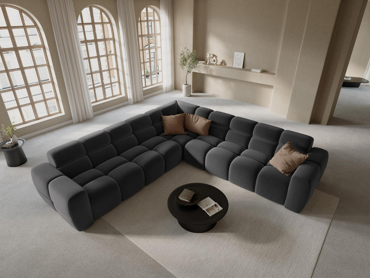 ECKSOFA Lisa aus Samt dunkelgrau 5 Sitzplätze - Dunkelgrau, Textil (310/310cm) - Micadoni