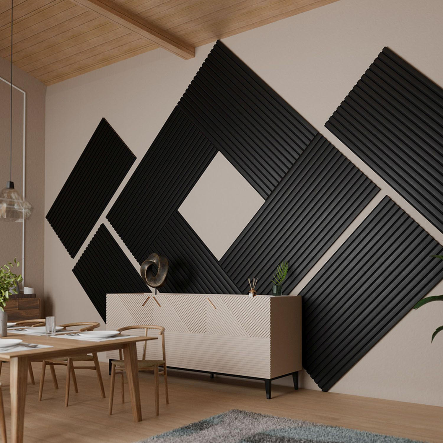 WANDPANEELE Akustik 120x60 cm Schwarz (4er-Set) - Schwarz, Holz (60/120/1.8cm) - Juskys