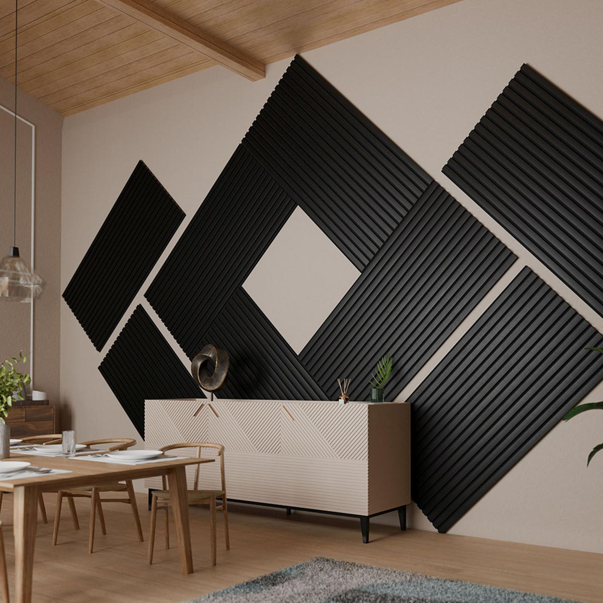 WANDPANEELE Akustik 120x60 cm Schwarz (4er-Set) - Schwarz, Holz (60/120/1.8cm) - Juskys