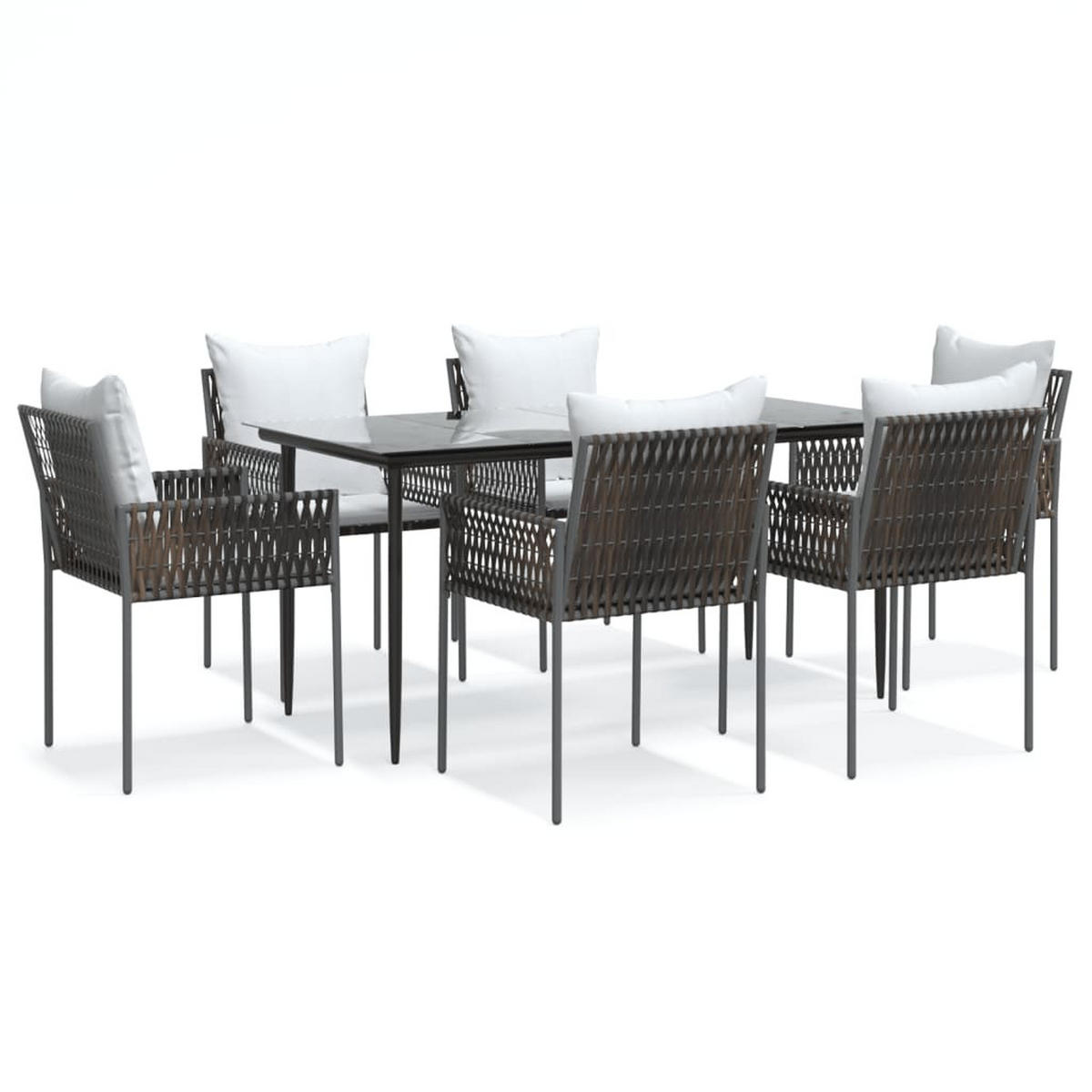 GARTEN-ESSGRUPPE 7-teilig Mit Kissen Poly Rattan Und Stahl - Braun, Kunststoff - vidaXL