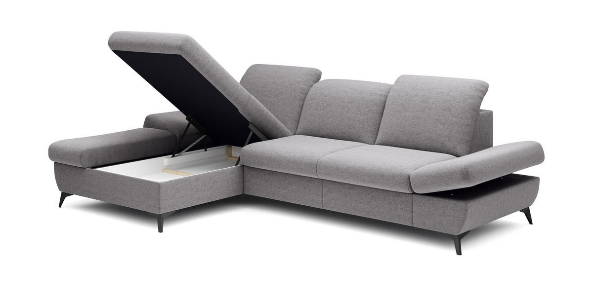 ECKSOFA FELICE L-S Hellgrau Geflochtener Stoff mit Schlaffunktion - Hellgrau, Holz (284/166cm) - MASSENO