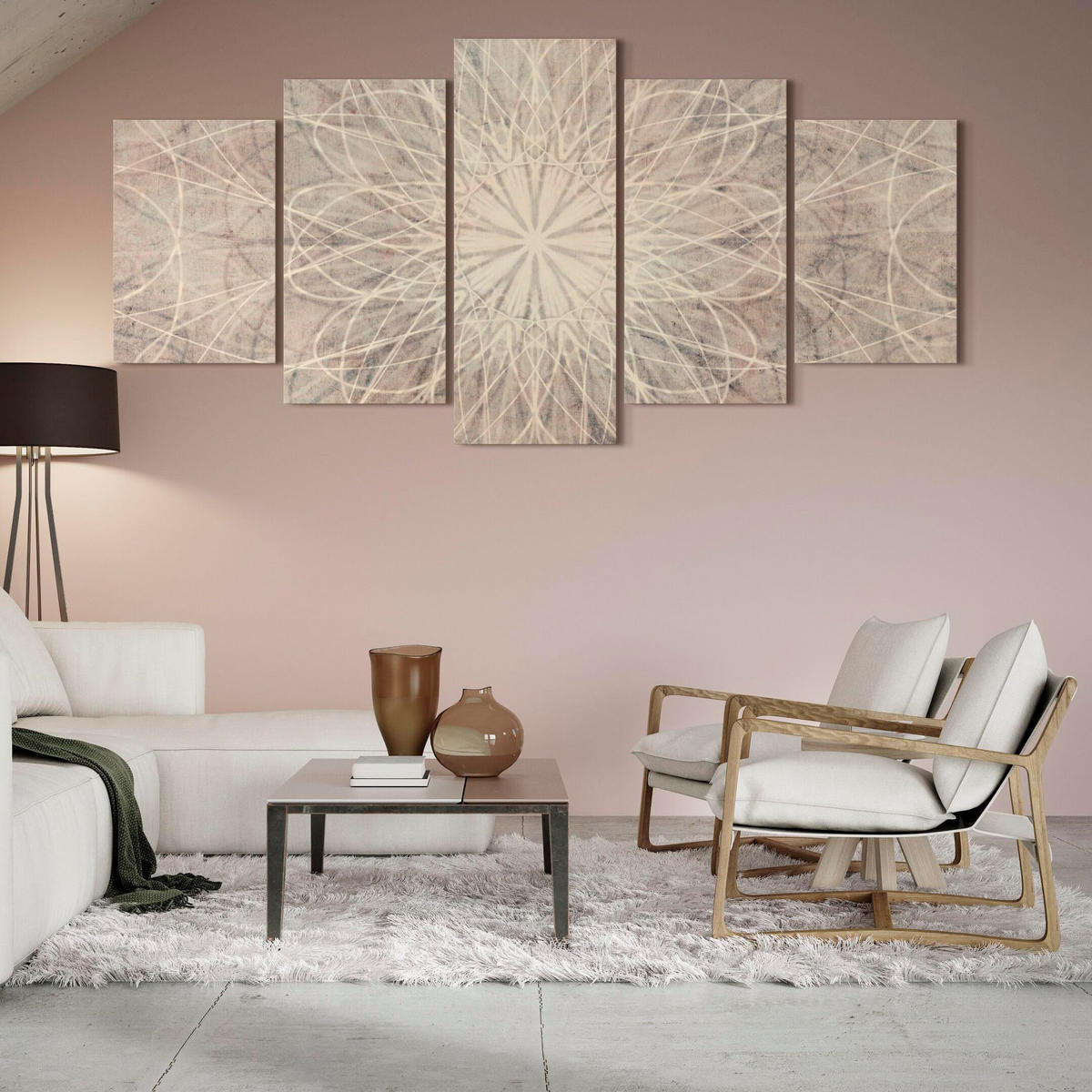 LEINWANDBILD Boho 5-tlg. 100x50 cm - Multicolor, Holz (100/50cm) - LUMASOUL