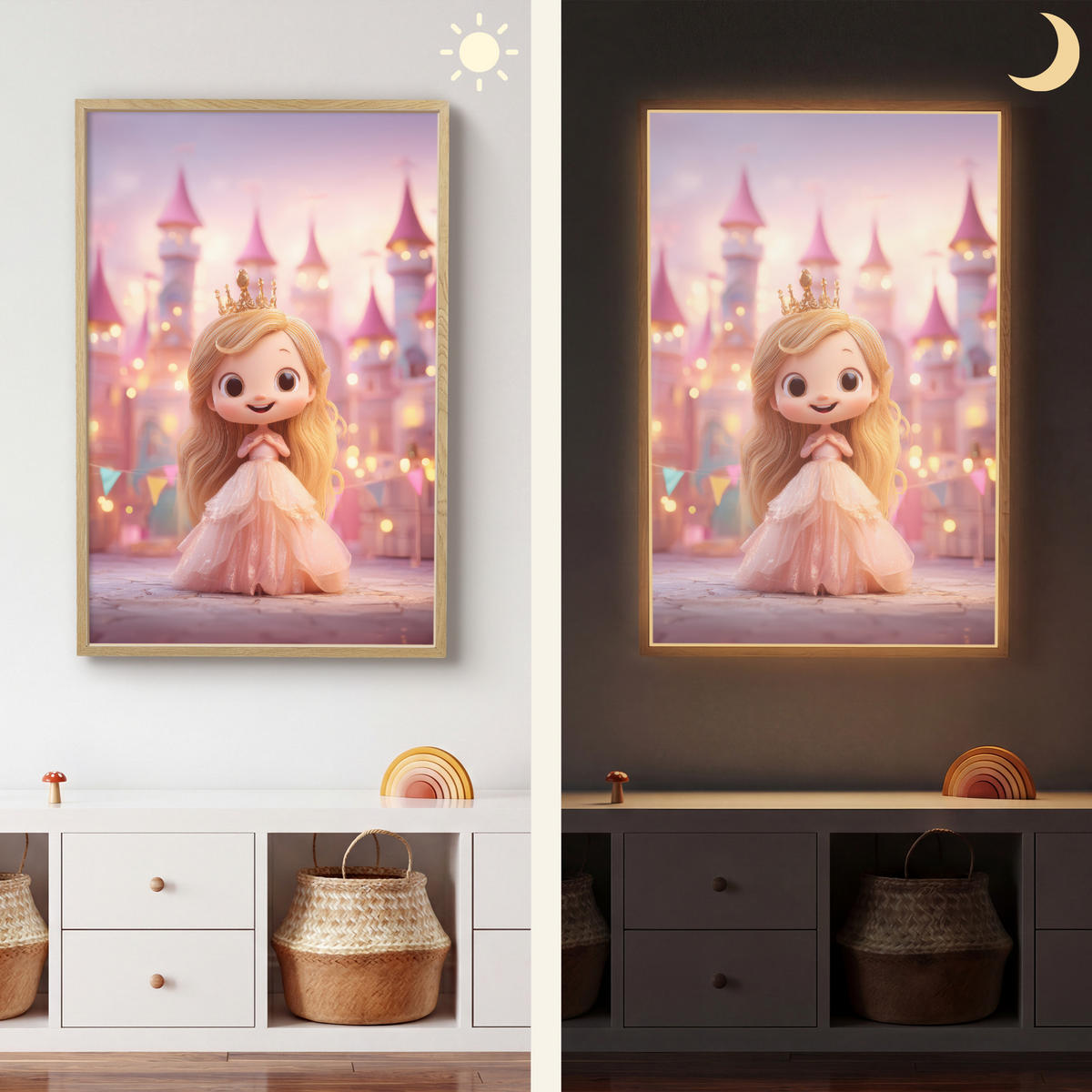 NÁSTĚNNÁ LAMPA S AKUMULÁTOREM Princezna - Růžová - Zámek 60x90 cm - růžová, kompozitní dřevo (60/90/8cm) - OnlyWow