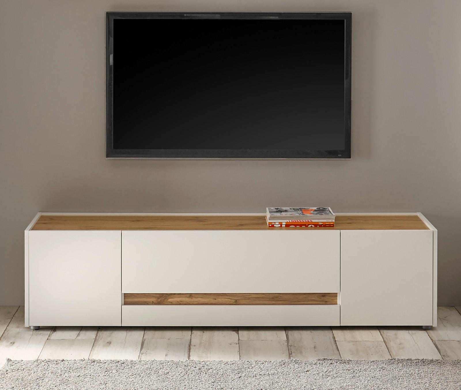 TV-LOWBOARD weiß, Eiche Wotan 170 cm, TV-Unterteil mit Doppelschubkasten - Eiche Wotan/Schwarz, Holz/Holzwerkstoff (170/40/45cm) - Furn.Design