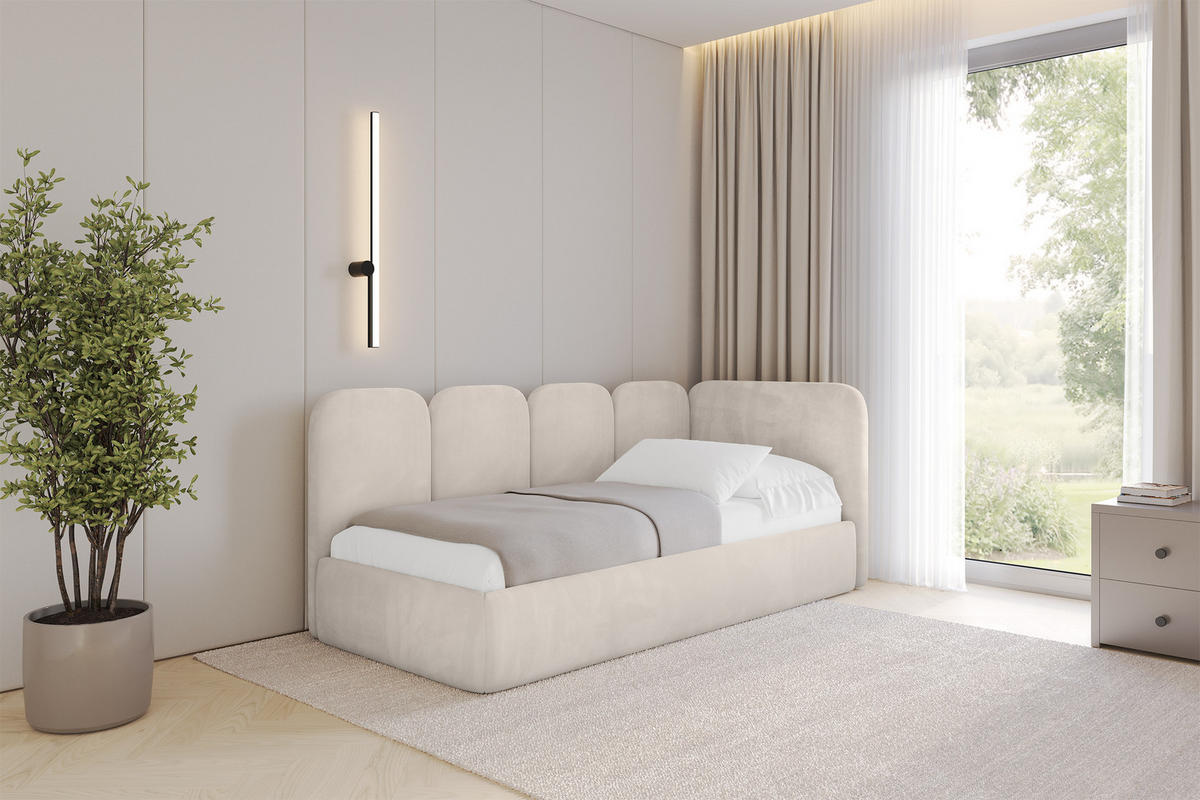 EINZELLBETT Jugendbett mit Bettkasten, Links - VELY 90x200 Beige - Ecru, Holzwerkstoff/Textil (90/200cm) - ALTDECOR