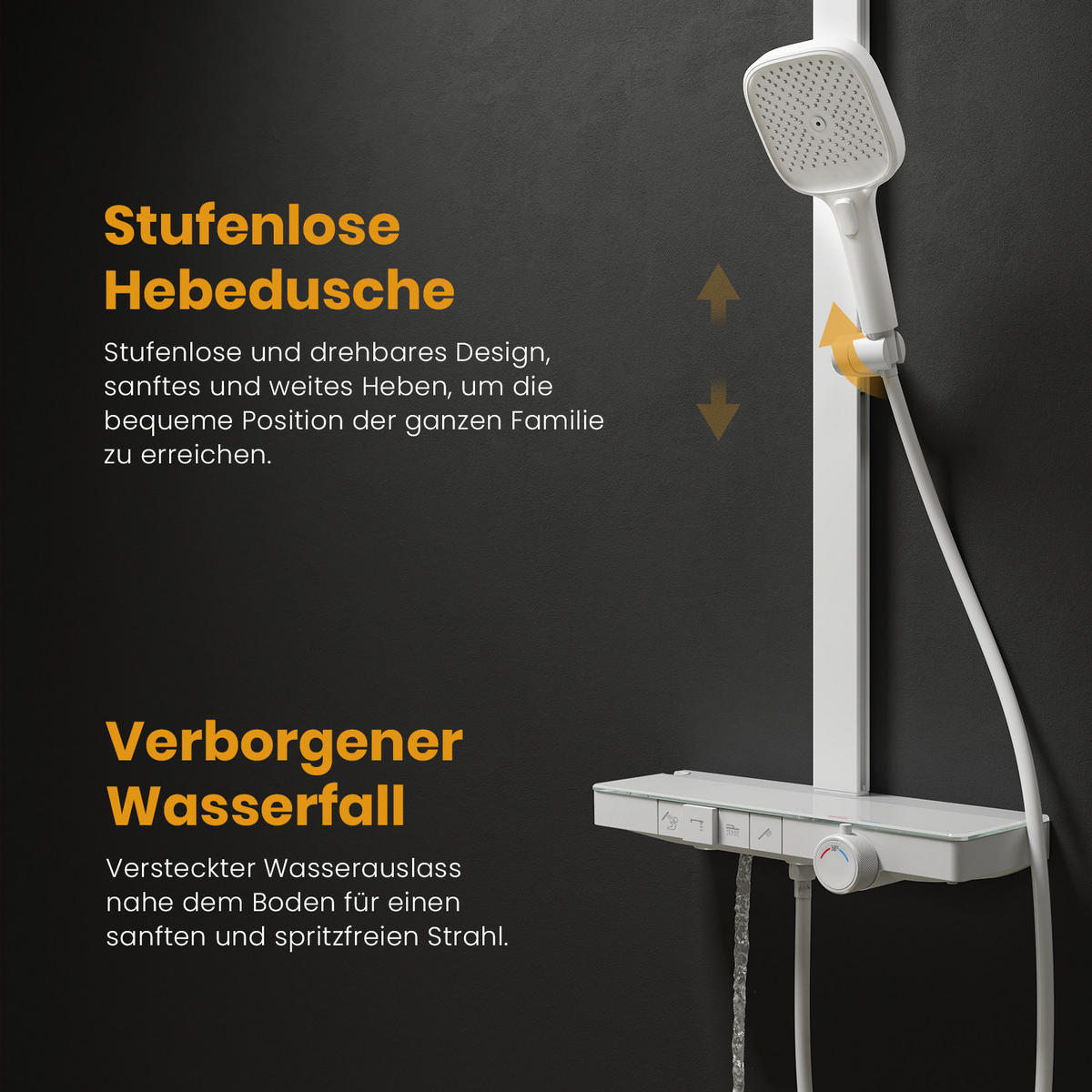 ÜBERKOPFBRAUSESET mit Handbrause Thermostat Vielseitig Weiß - Weiß, Metall (40/113/58cm) - EMKE