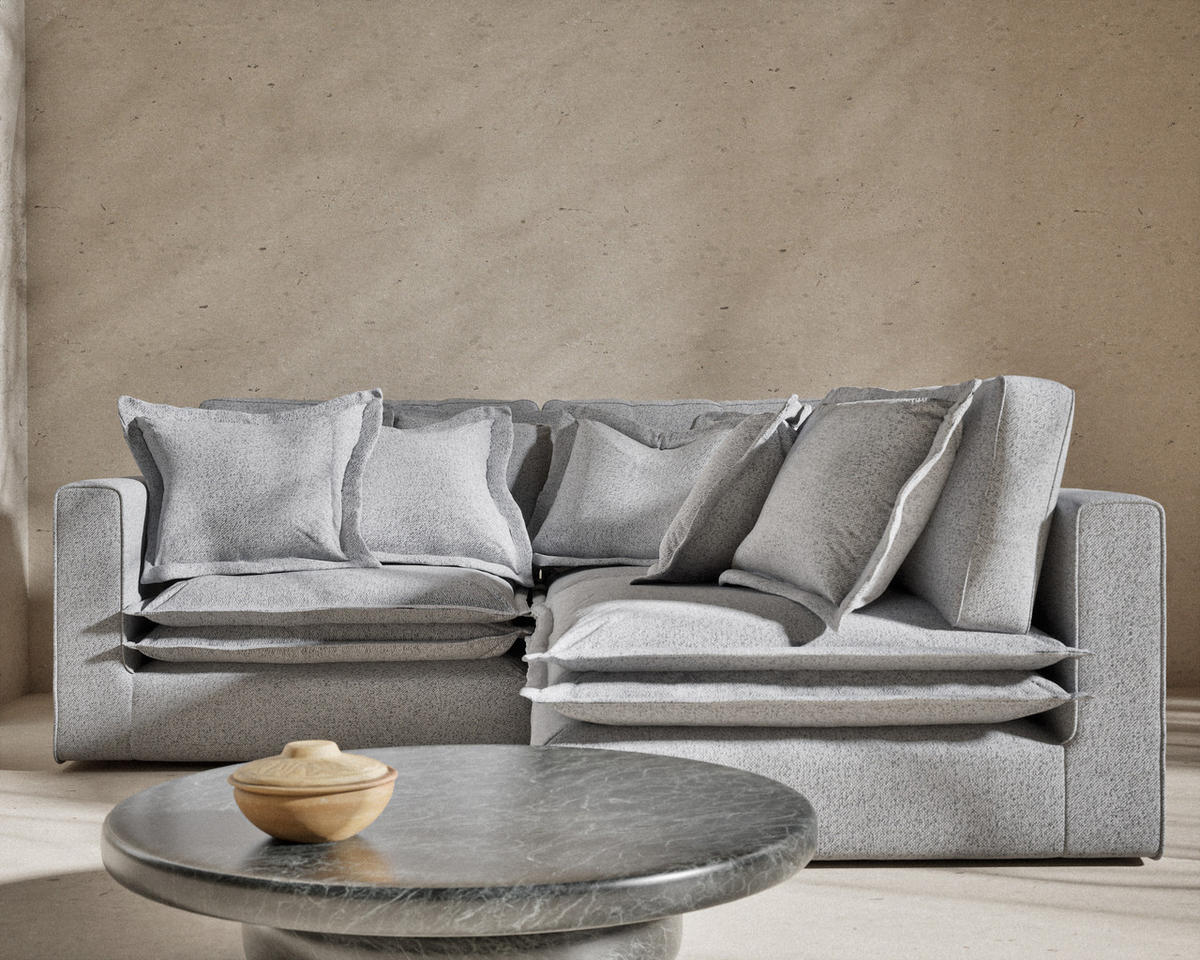 ECKSOFA Amalfi Hellgrau Webstoff - Hellgrau/Schwarz, Holz/Holzwerkstoff (238/222cm) - Maison de Reve