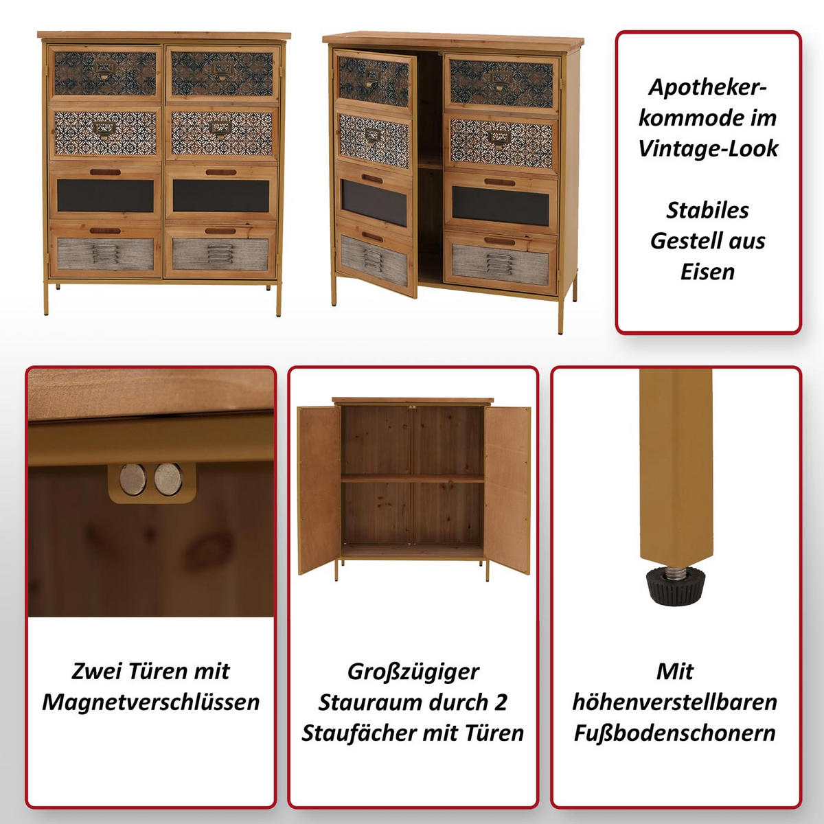 APOTHEKERKOMMODE Multicolor - Multicolor, Metall (80/94/35cm) - MCW