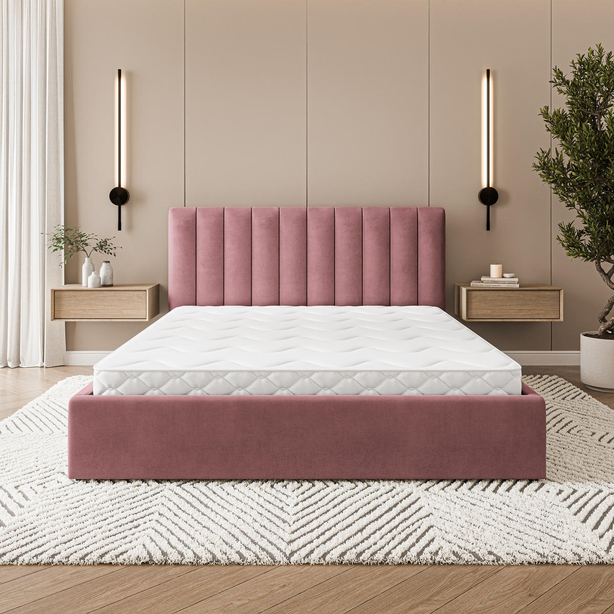 POLSTERBETT DEMERA MGV 180x200 cm mit Bettkästen - Rosa - Rosa, Holz (180/200cm) - MASSENO