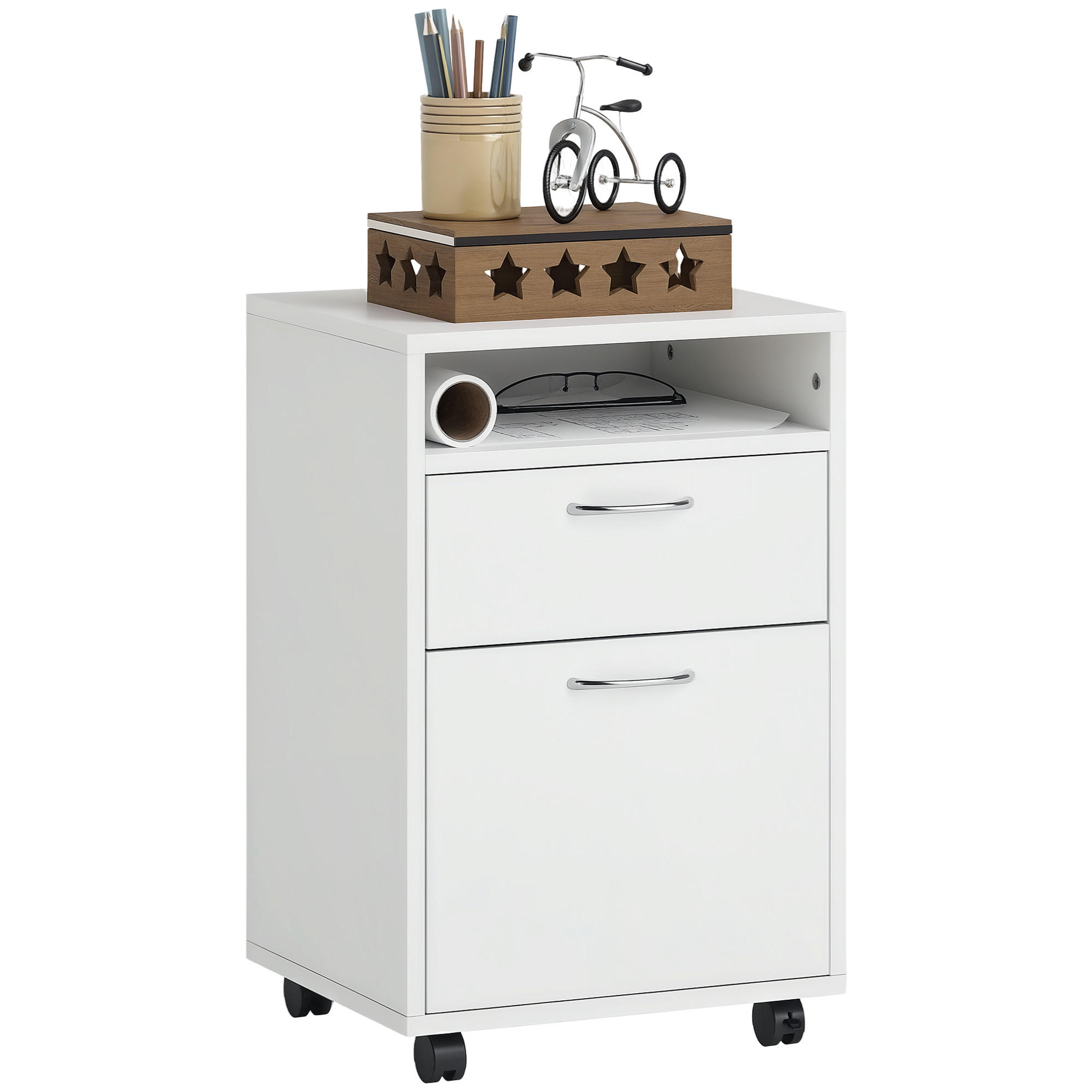 ROLLCONTAINER DE-14389 mit Schublade und Schrank Weiß - Weiß, Holzwerkstoff (35/60/40cm) - ComfortXL