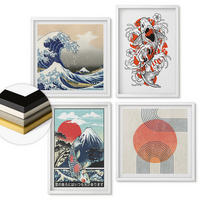 WANDBILDER 4er-Set - 50x50 cm & 40x60 cm Weißer Rahmen - Illustrationen von Fischbergen, die sich in Japan ausbreiten - Weiß, Kunststoff (50/50cm) - ArtPrintCave